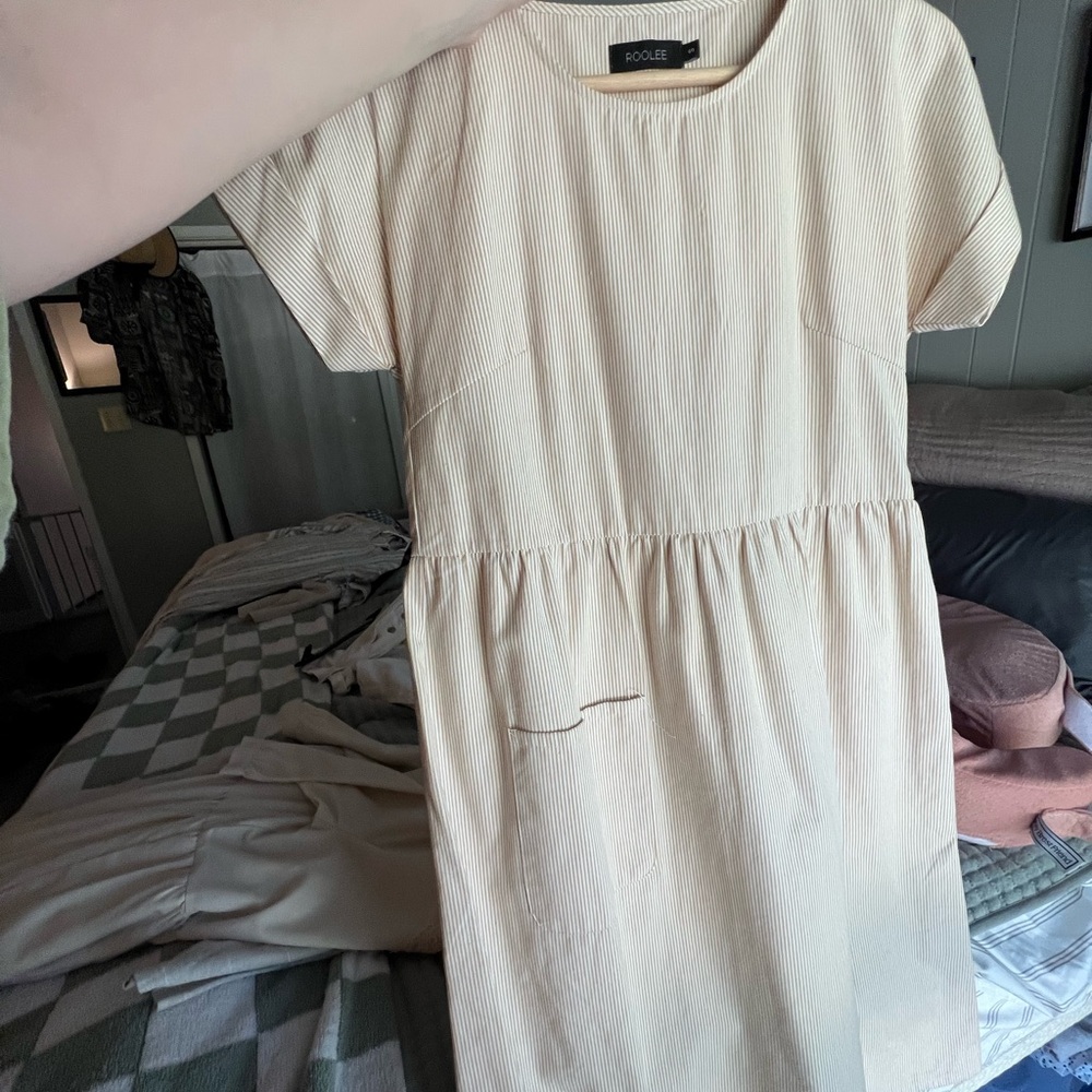 Roolee Beige Striped Dress